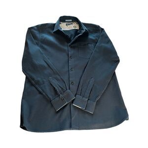Ted Baker London Men’s Long Sleeve Navy Blue Flip Cuffs Dress Shirt Size Small